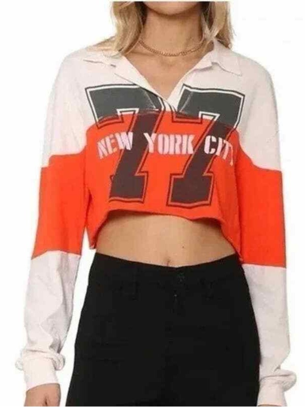 Free People DaydreamerOrange and White Cropped Colorblock 'New York City 77' Top